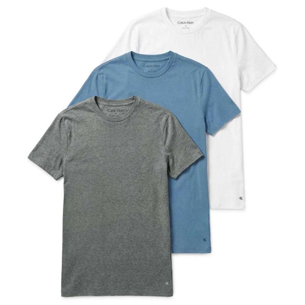 Calvin Klein Mens Plain T-Shirt (Pack of 3) / White/Blue/Gray